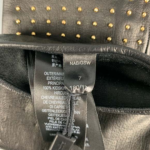 BURBERRY PRORSUM Black Gold Studded Kidskin Leather Silk Lined Gloves - Picture 4 of 7